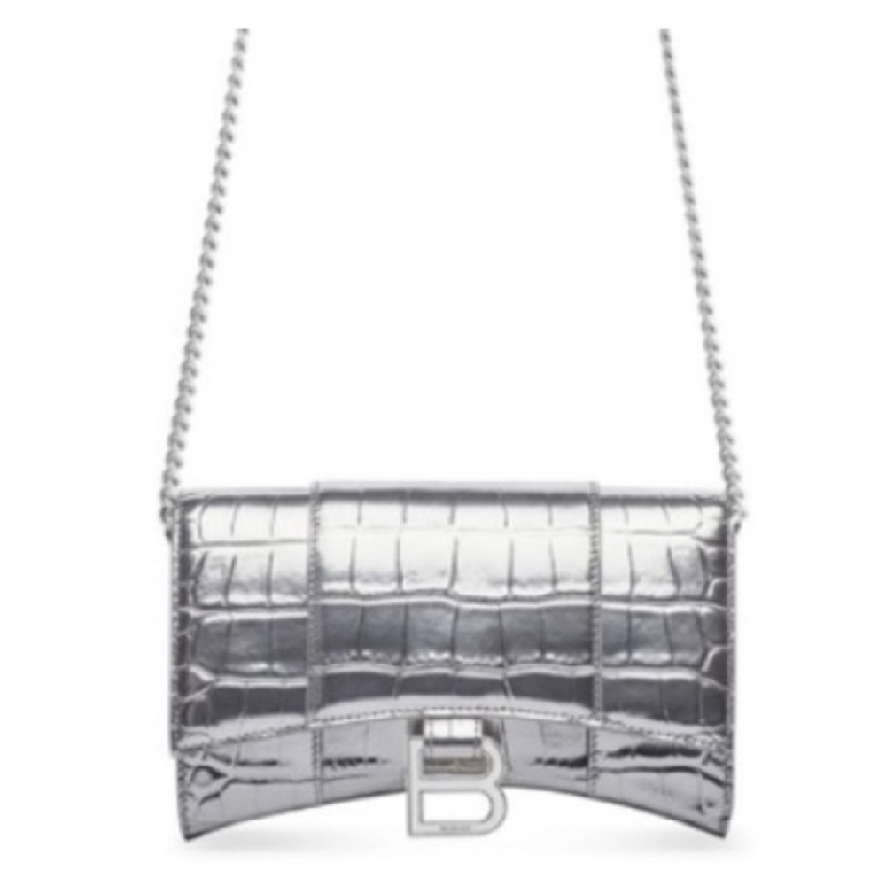 Balenciaga silver croc wallet on chain